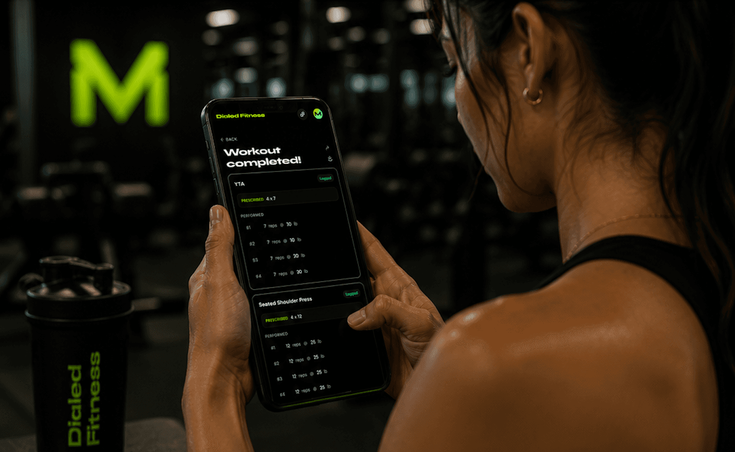 Athlete tracking a strength workout and progress in the Dialed Fitness app
